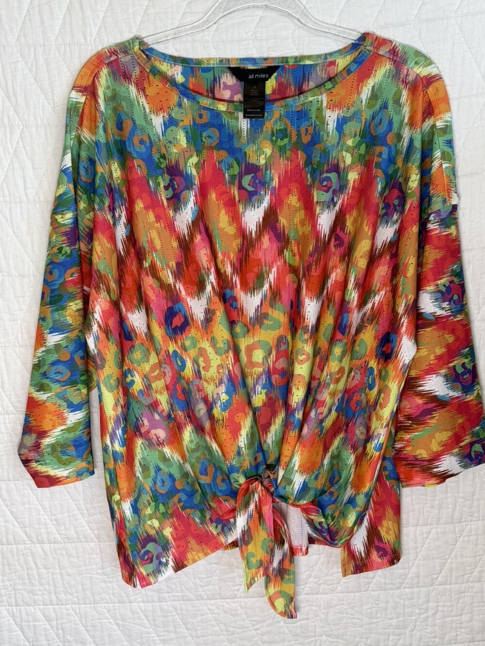 Ali Miles Pop Over Tunic 1X Artsy Tie Front Cottage Core Boho Eclectic